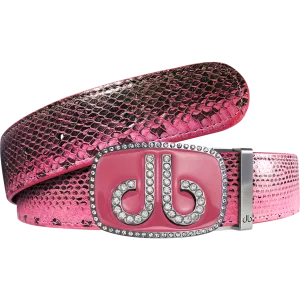 Pink Snakeskin Leather Belt with Buckle