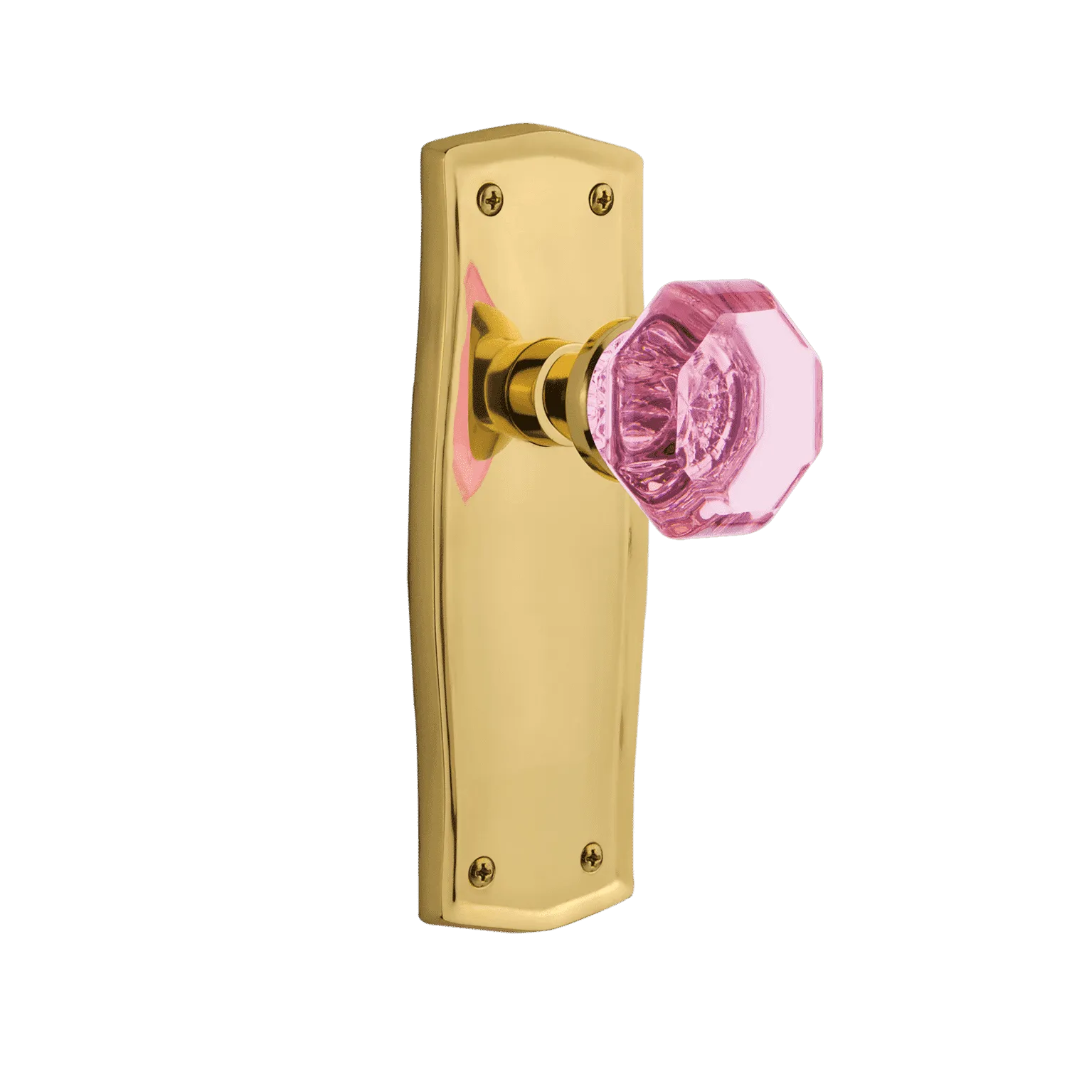 Prairie Long Plate with Pink Waldorf Knob in Polished Brass