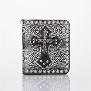 Punk Skull Cross Snake Pattern Rivet Wallet