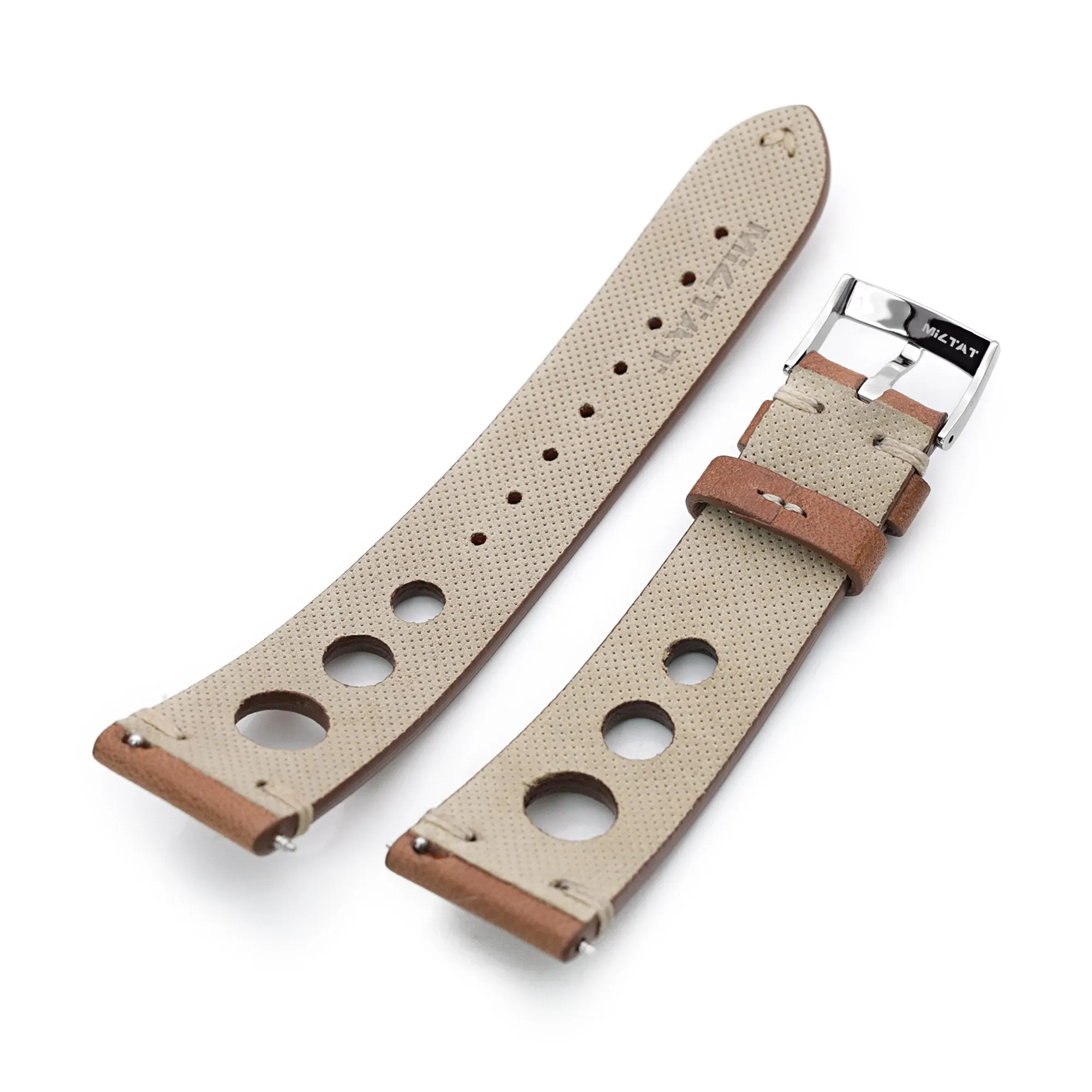 Q.R. 22mm Brown Leather Italian Handmade Racer strap, Beige St.