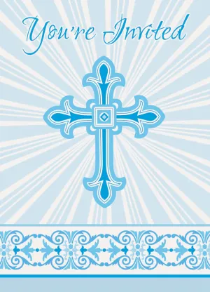 Radiant Cross Blue Invitations 8pk