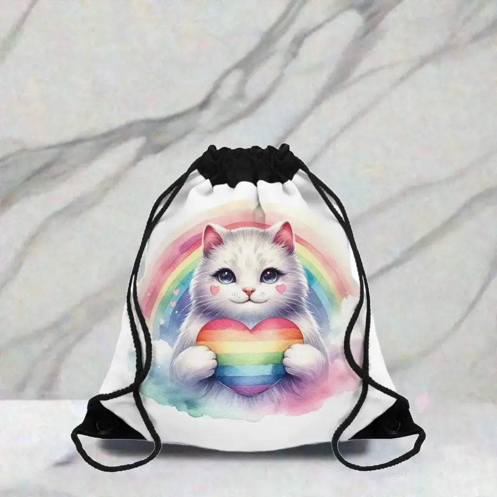 Rainbow Cat - Cat Lover - Drawstring Bag