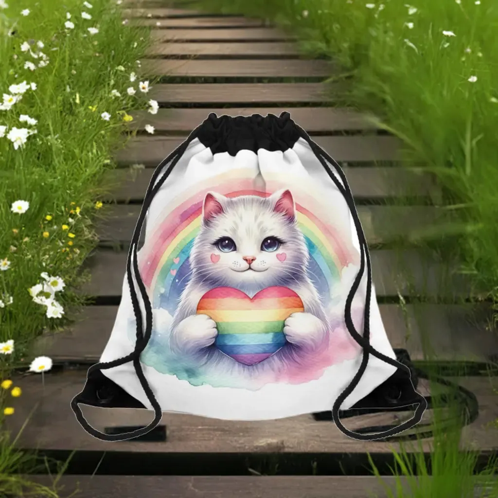 Rainbow Cat - Cat Lover - Drawstring Bag