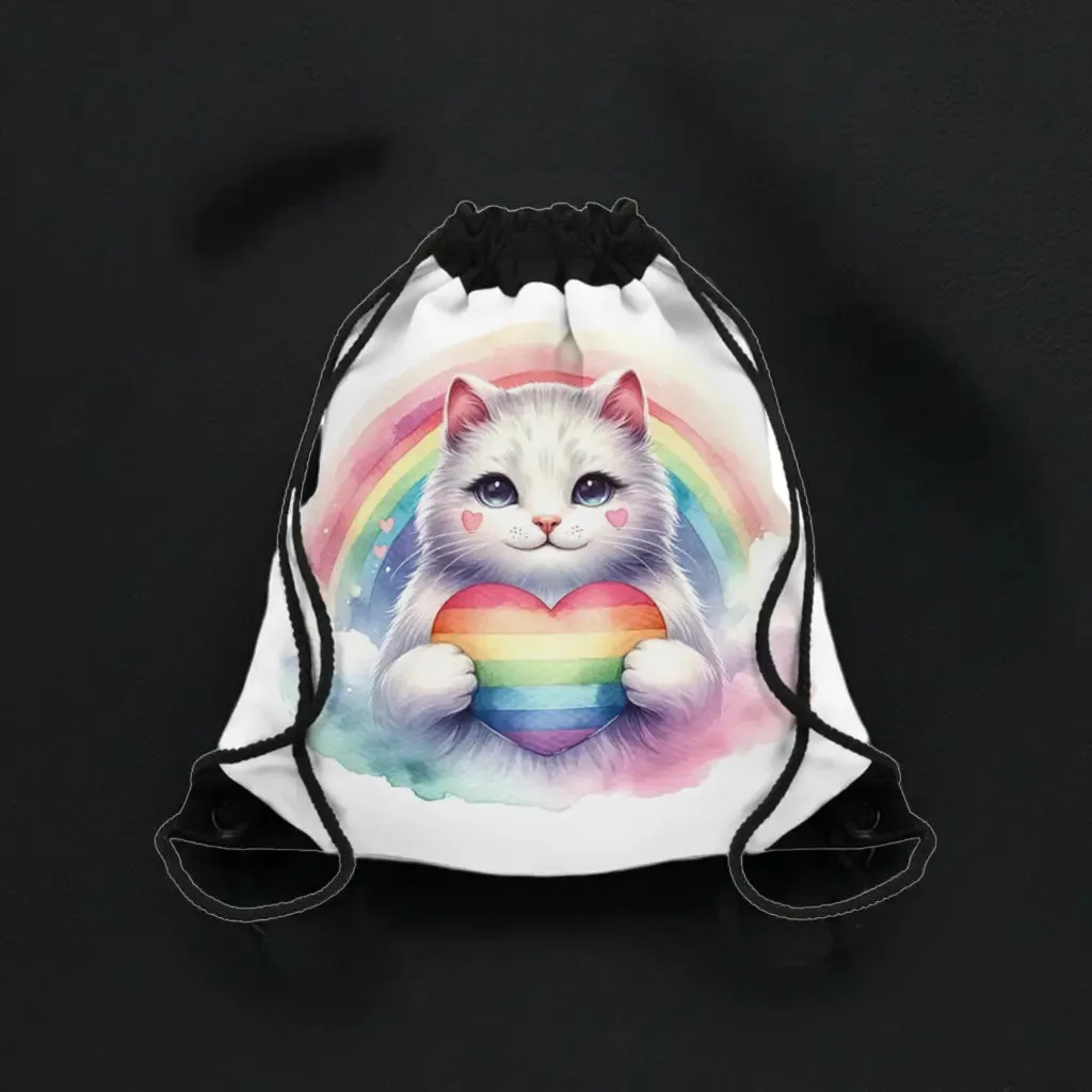 Rainbow Cat - Cat Lover - Drawstring Bag