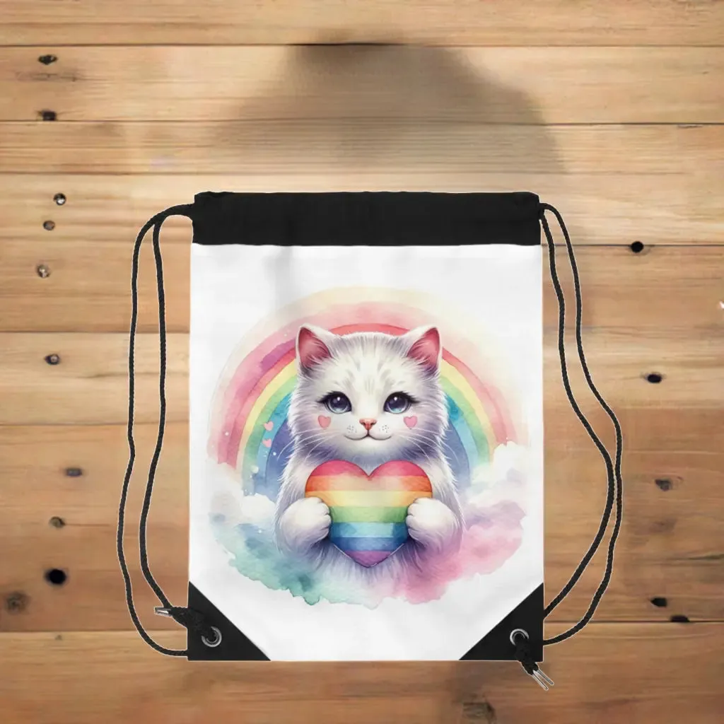 Rainbow Cat - Cat Lover - Drawstring Bag