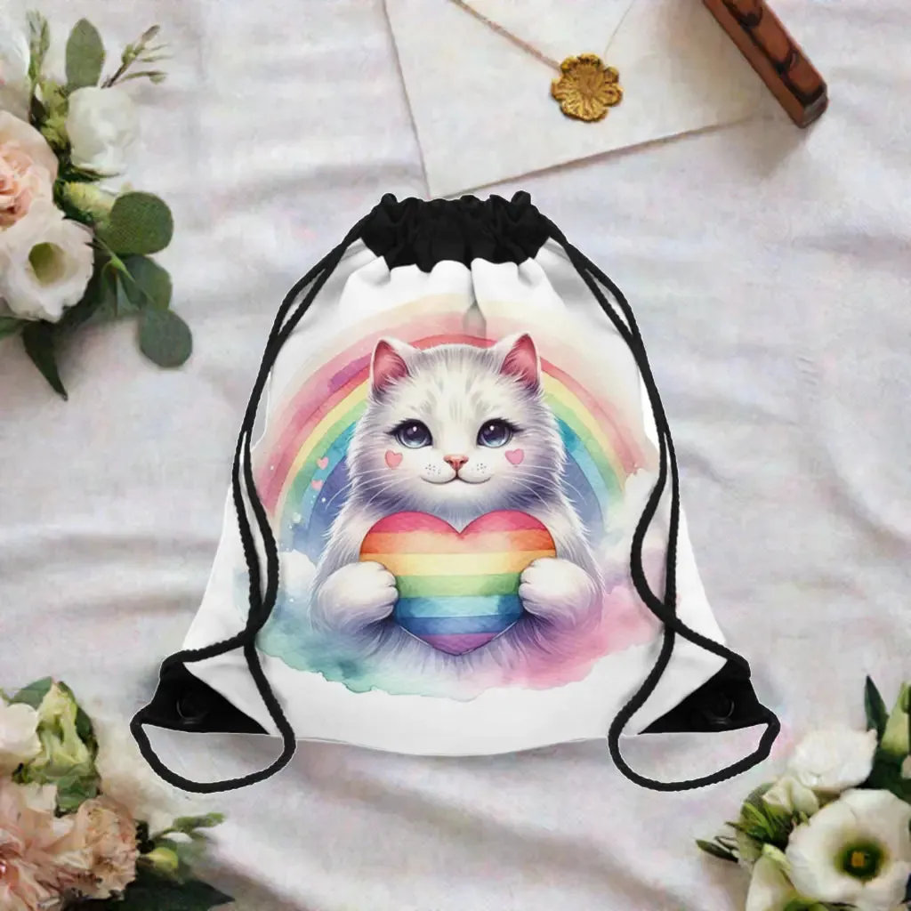 Rainbow Cat - Cat Lover - Drawstring Bag