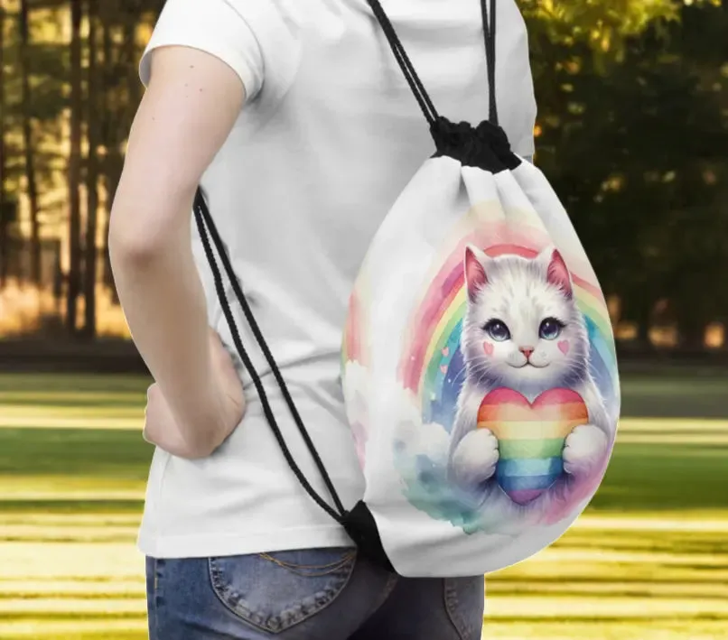 Rainbow Cat - Cat Lover - Drawstring Bag