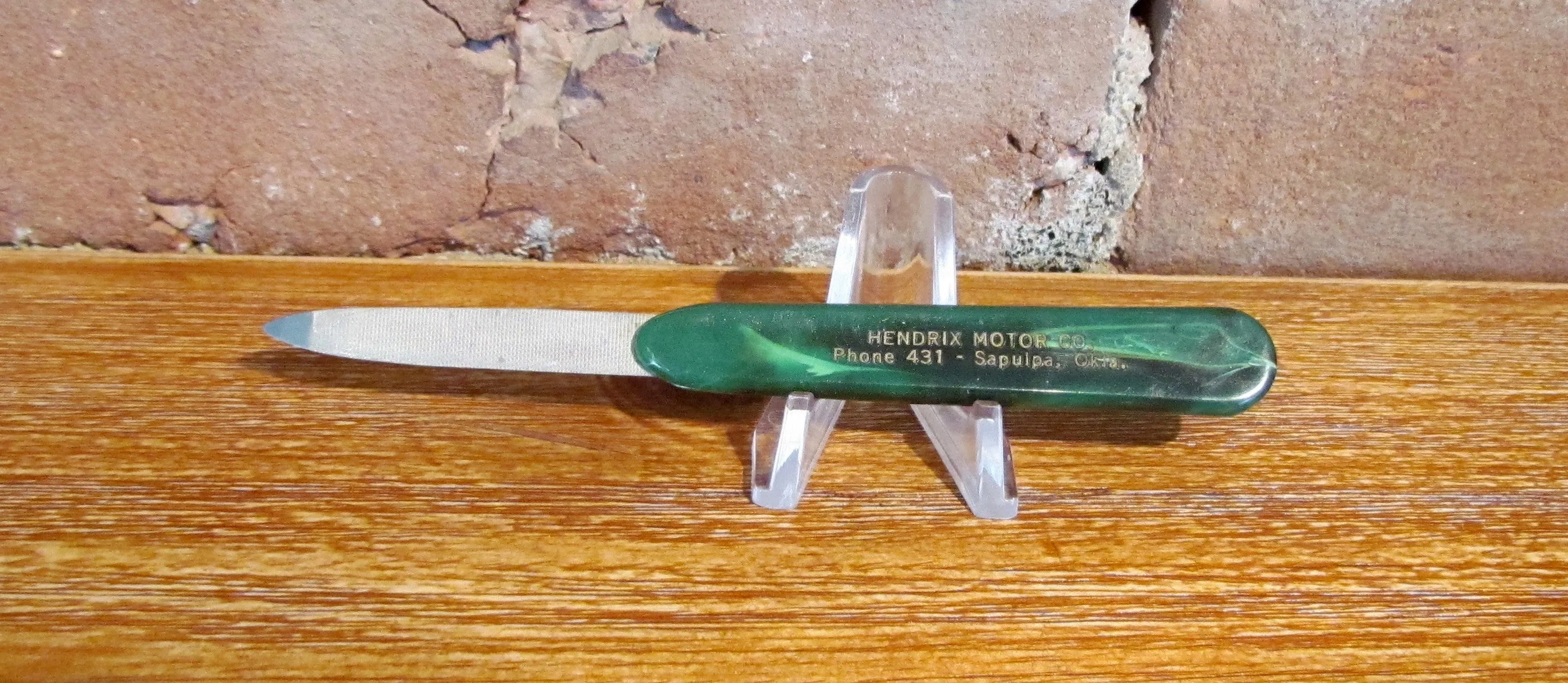 Rare Antique Hendrix Motor Co. Nail File Advertising Sapulpa, Okla. Sample