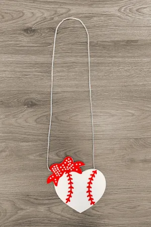 Red & White Baseball Heart Purse