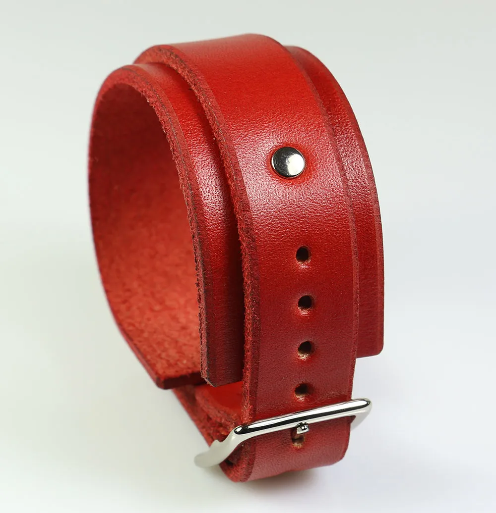 Red Buckling Leather Wrist Cuff