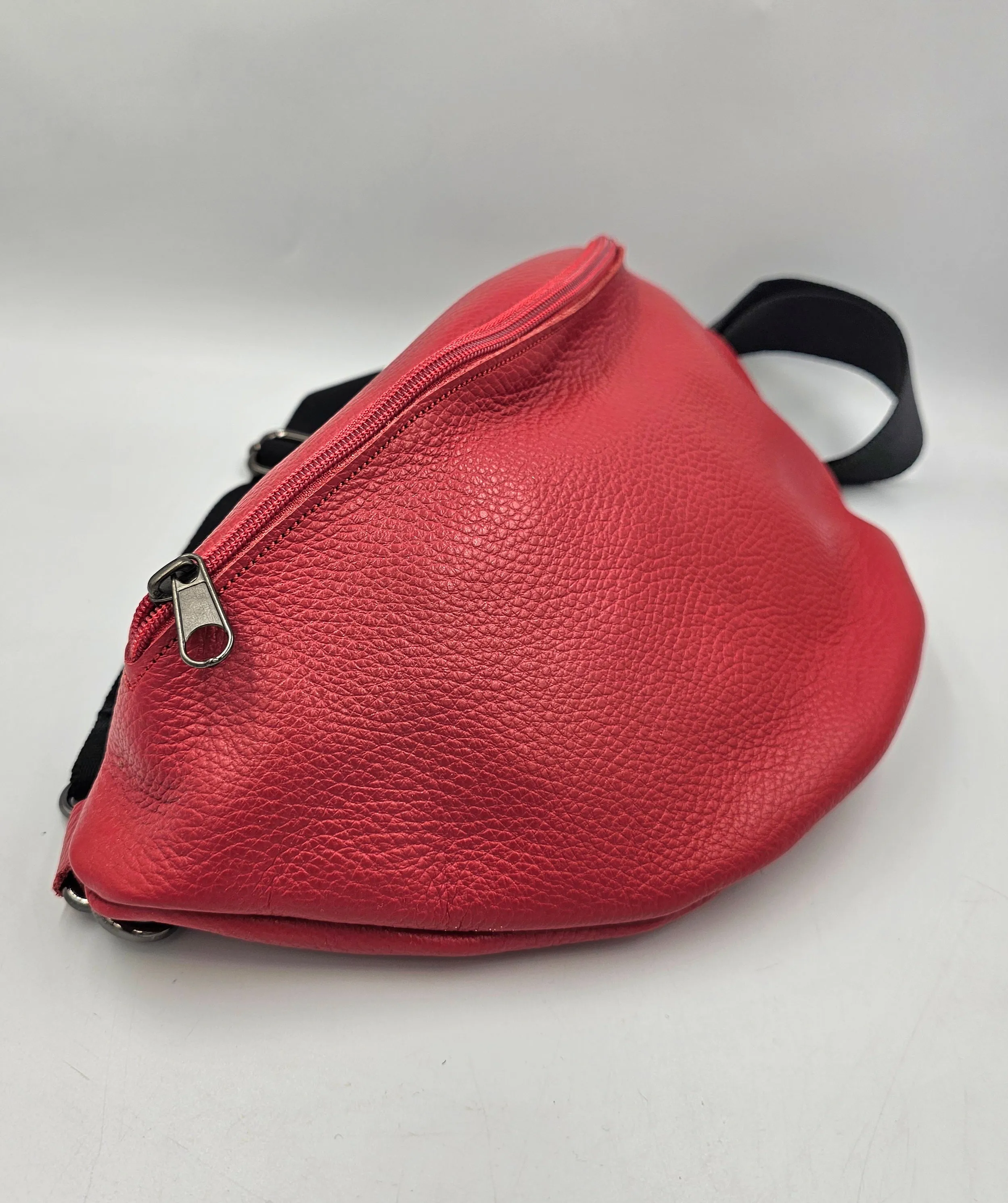 Red leather waist bag - Unisex leather fanny pack