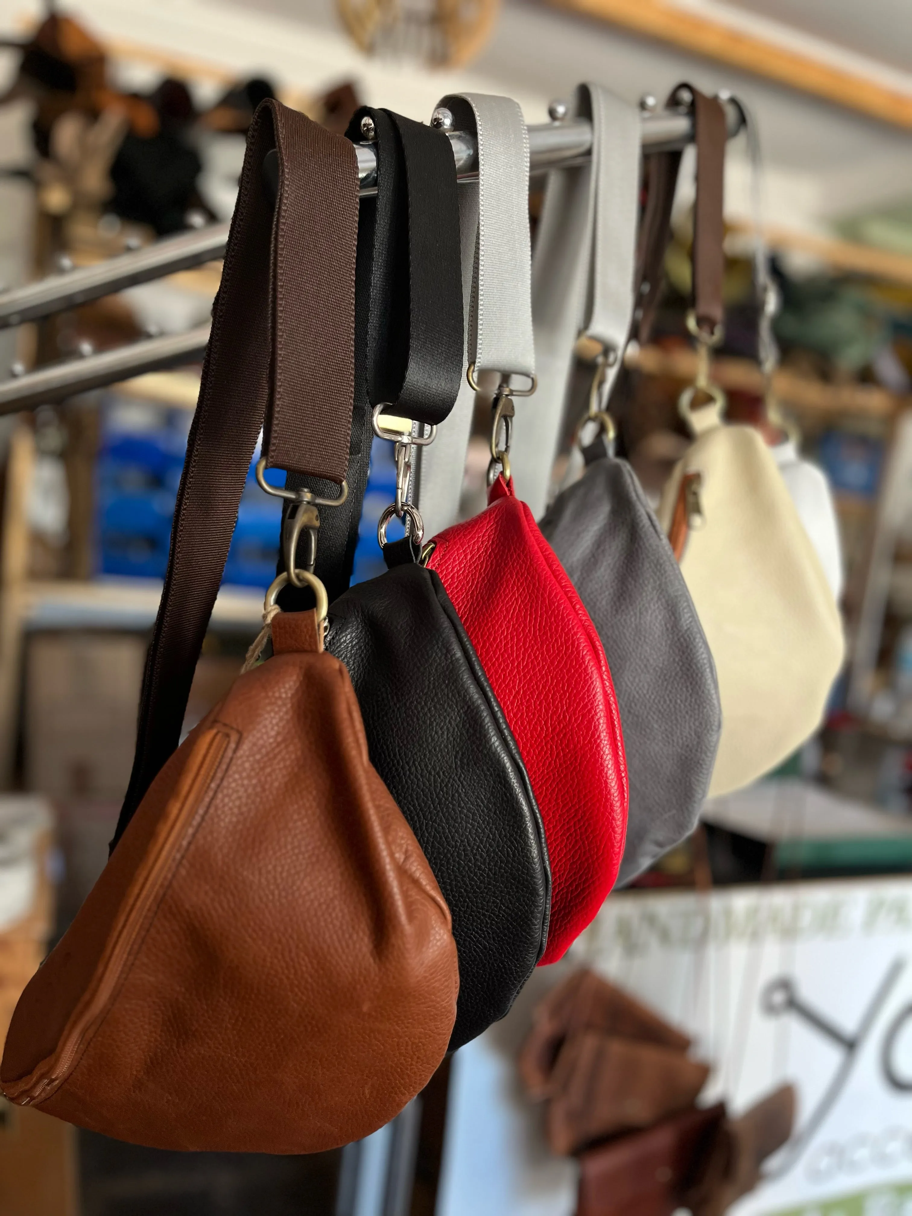 Red leather waist bag - Unisex leather fanny pack