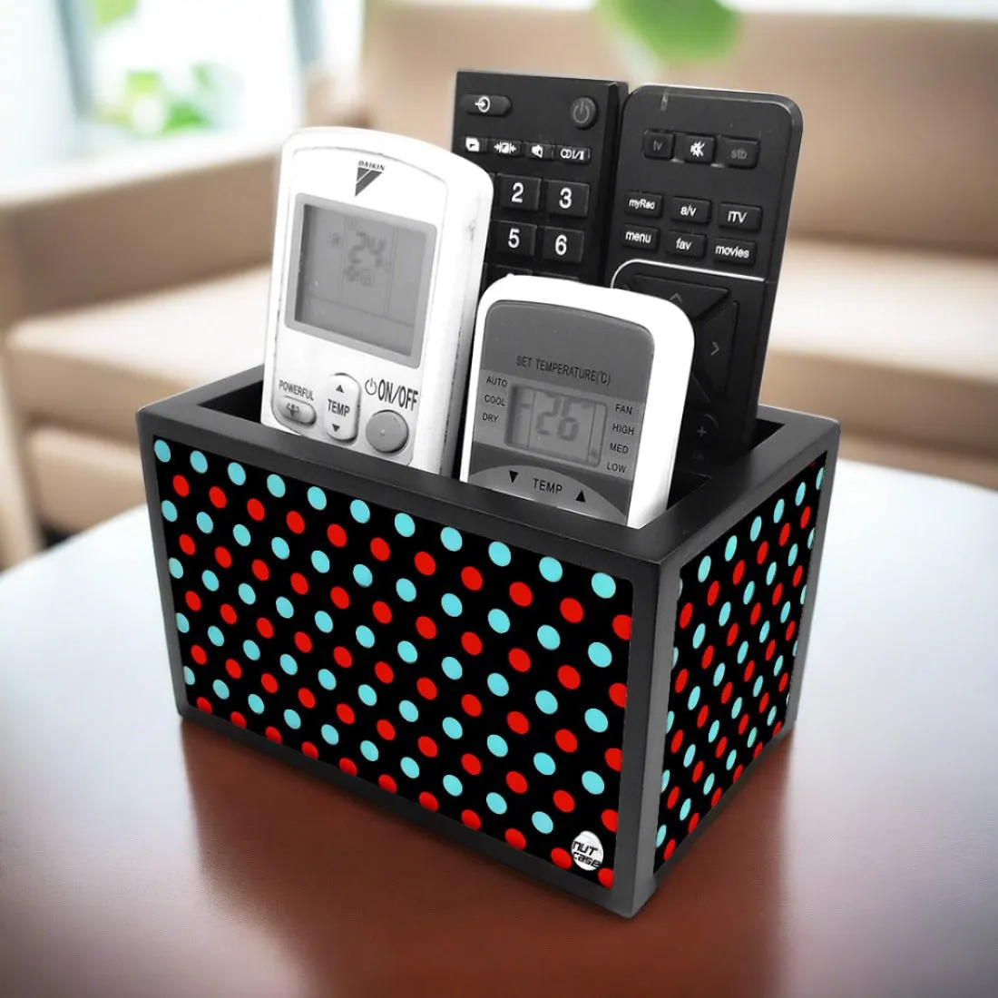 Remote Control Stand Holder Organizer For TV / AC Remotes -  Small Ploka Dots