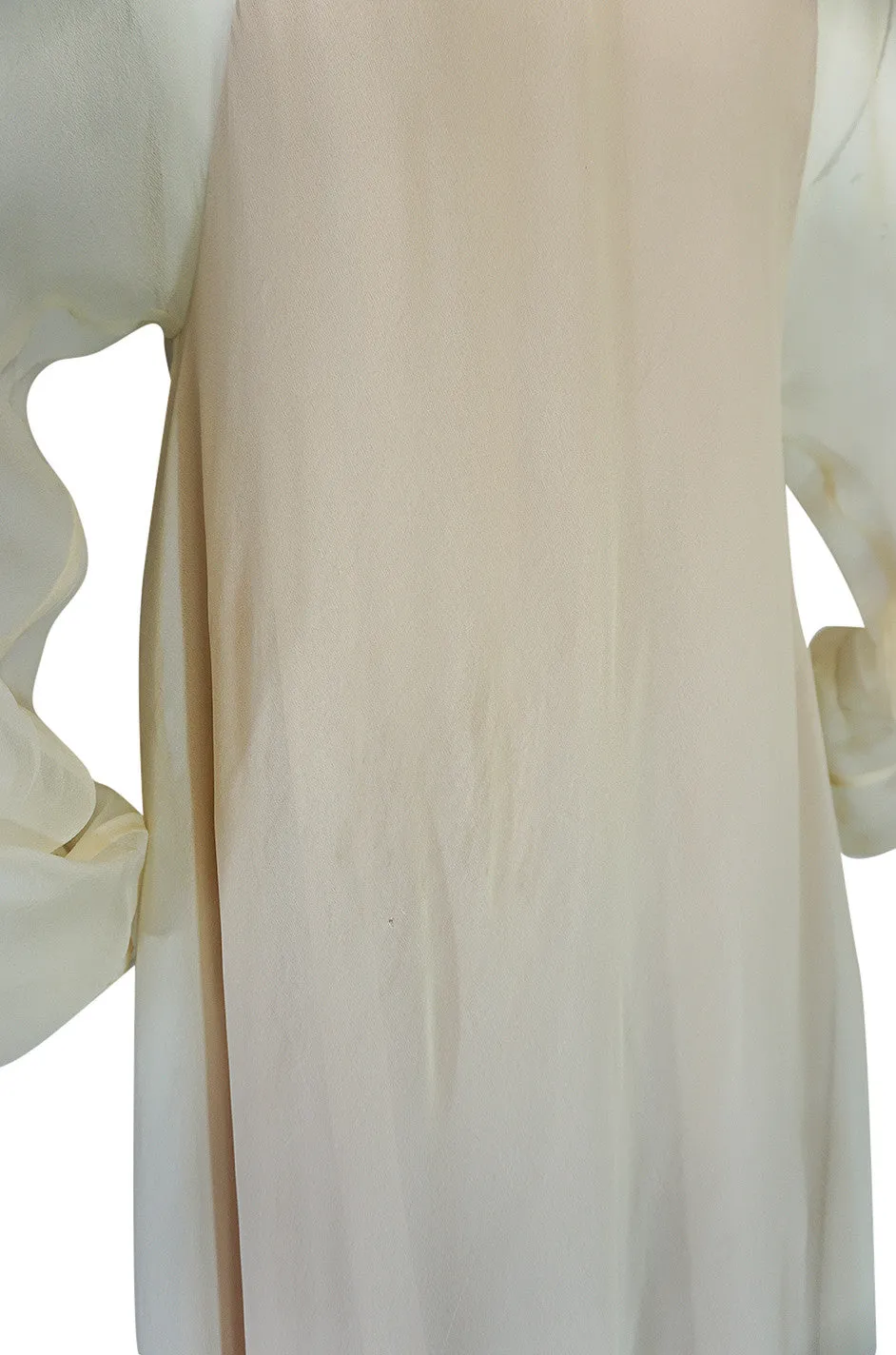 Resort 1974 Halston Bias Cut Silk Chiffon Lace Up Front Ivory Dress