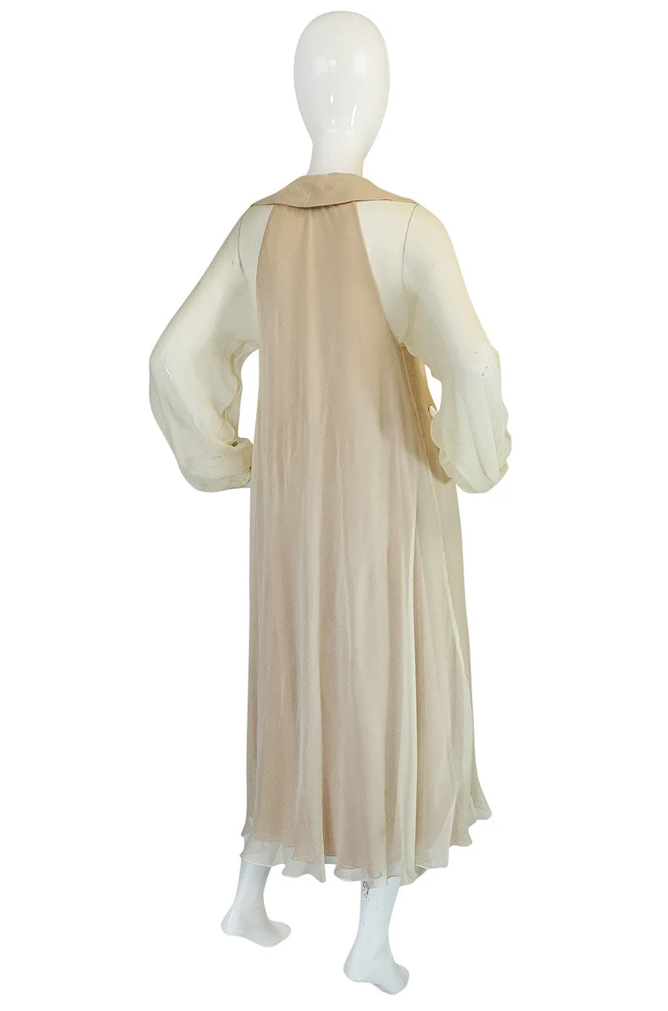 Resort 1974 Halston Bias Cut Silk Chiffon Lace Up Front Ivory Dress