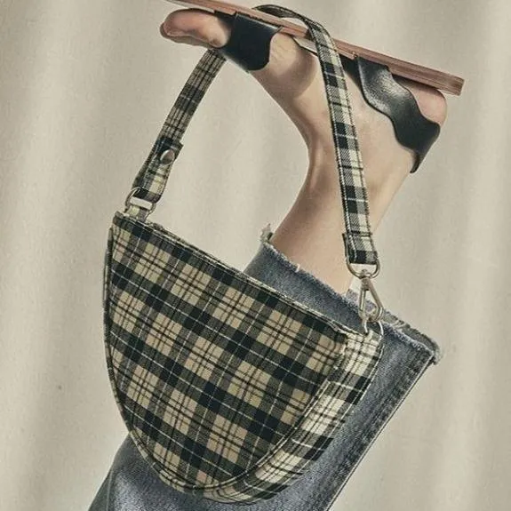 Retro Tartan Plaid Shoulder Saddle Bag