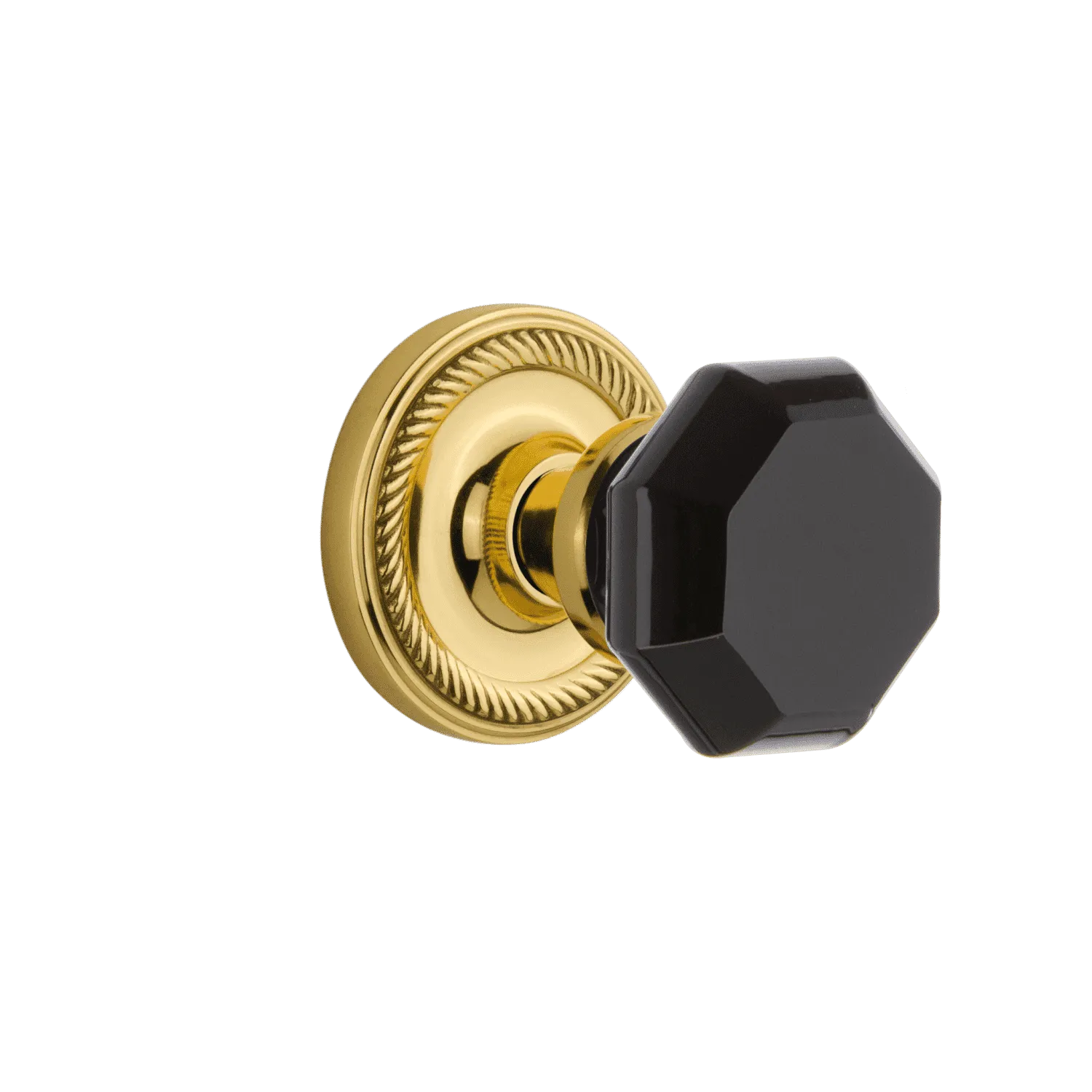 Rope Rosette with Black Waldorf Knob in Unlacquered Brass