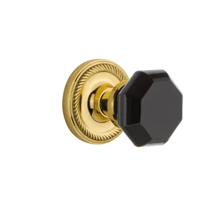 Rope Rosette with Black Waldorf Knob in Unlacquered Brass