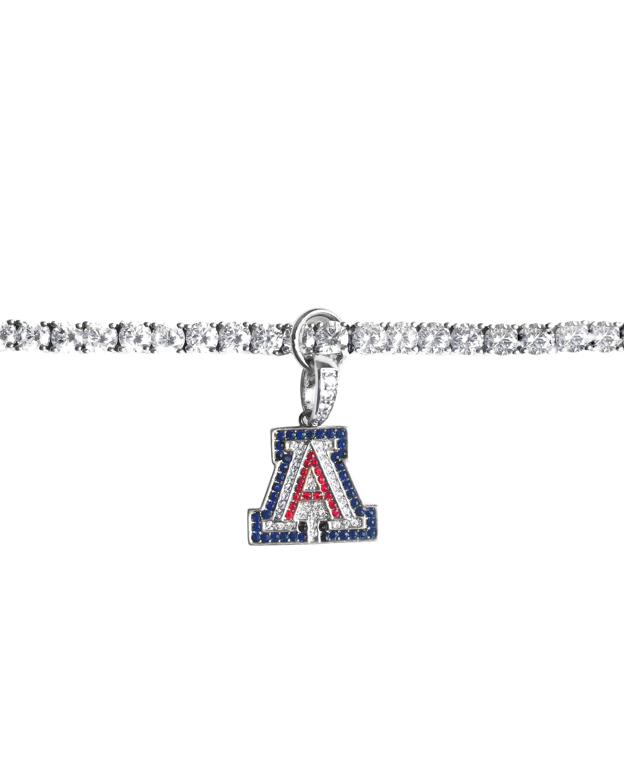 Silver 4mm Classic Tennis Bracelet with Double Security Clasp for University of Arizona "A" Charm (Charm Sold Separately)