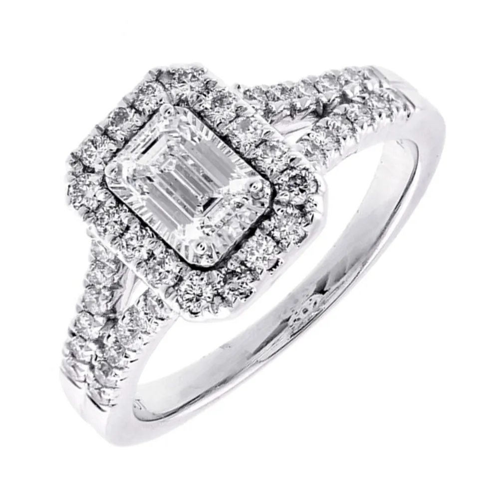 Silver (SLV 995) Cubic Zirconia Basics Halo Ring - 3/4 ctw