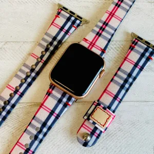 Slim Plaid Canvas Leather Lined Band For Apple Watch