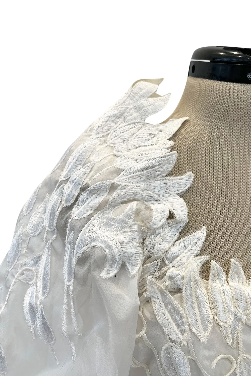 Spectacular Fall 1972 Stavropoulos 'Leaf' Applique Embroidered Silk Organza Ivory Couture Dress