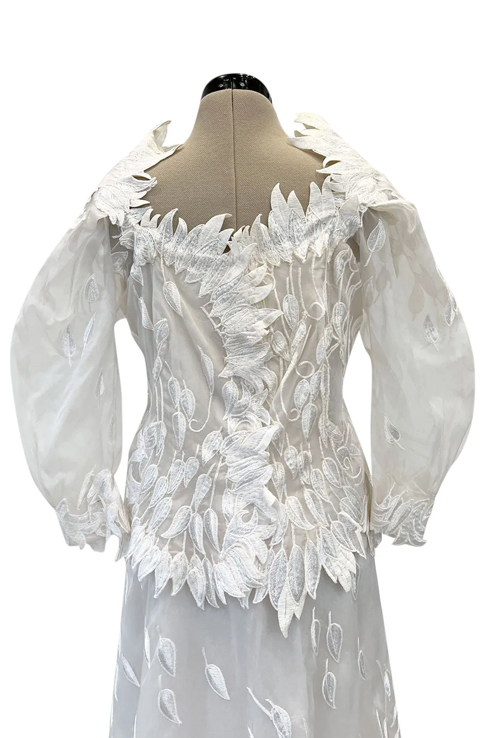 Spectacular Fall 1972 Stavropoulos 'Leaf' Applique Embroidered Silk Organza Ivory Couture Dress