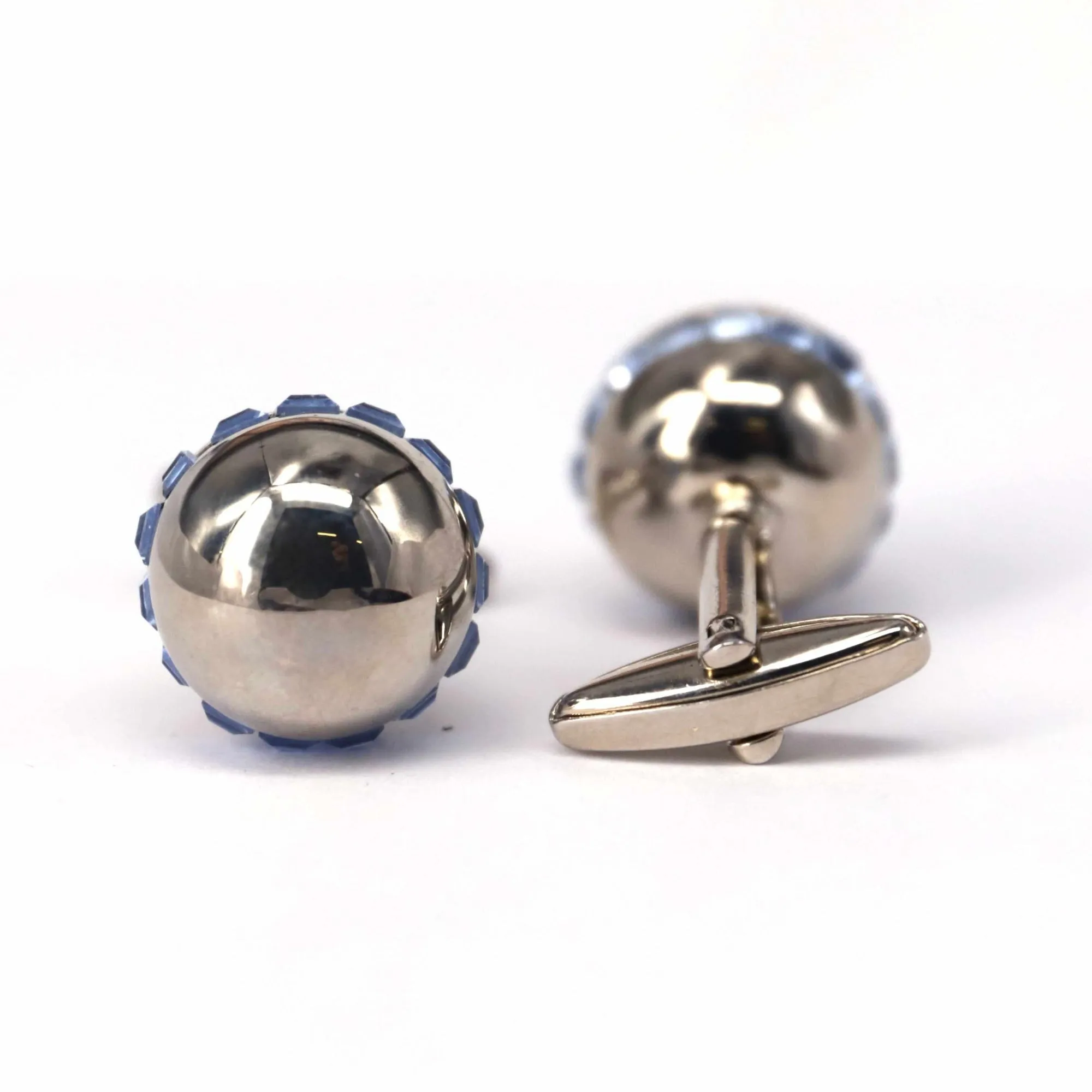 Sphere Silver Cufflinks with Blue Crystals