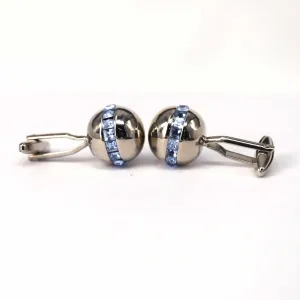 Sphere Silver Cufflinks with Blue Crystals