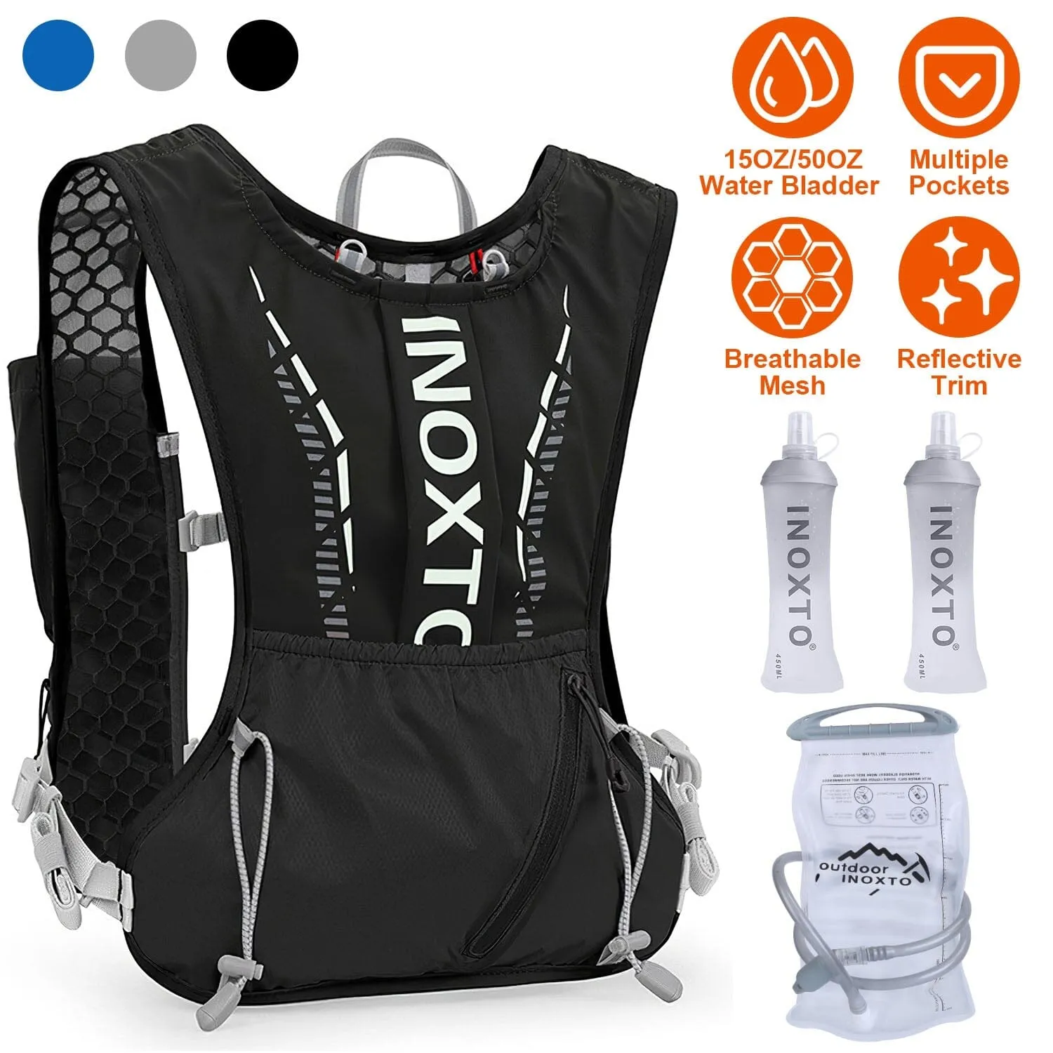 Sport Hydration Vest Running Backpack with 15oz, 50oz Water Bladder