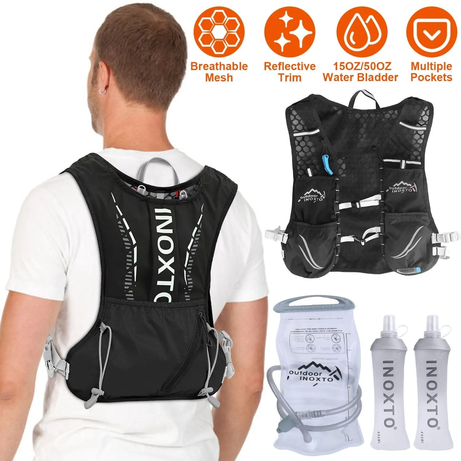 Sport Hydration Vest Running Backpack with 15oz, 50oz Water Bladder