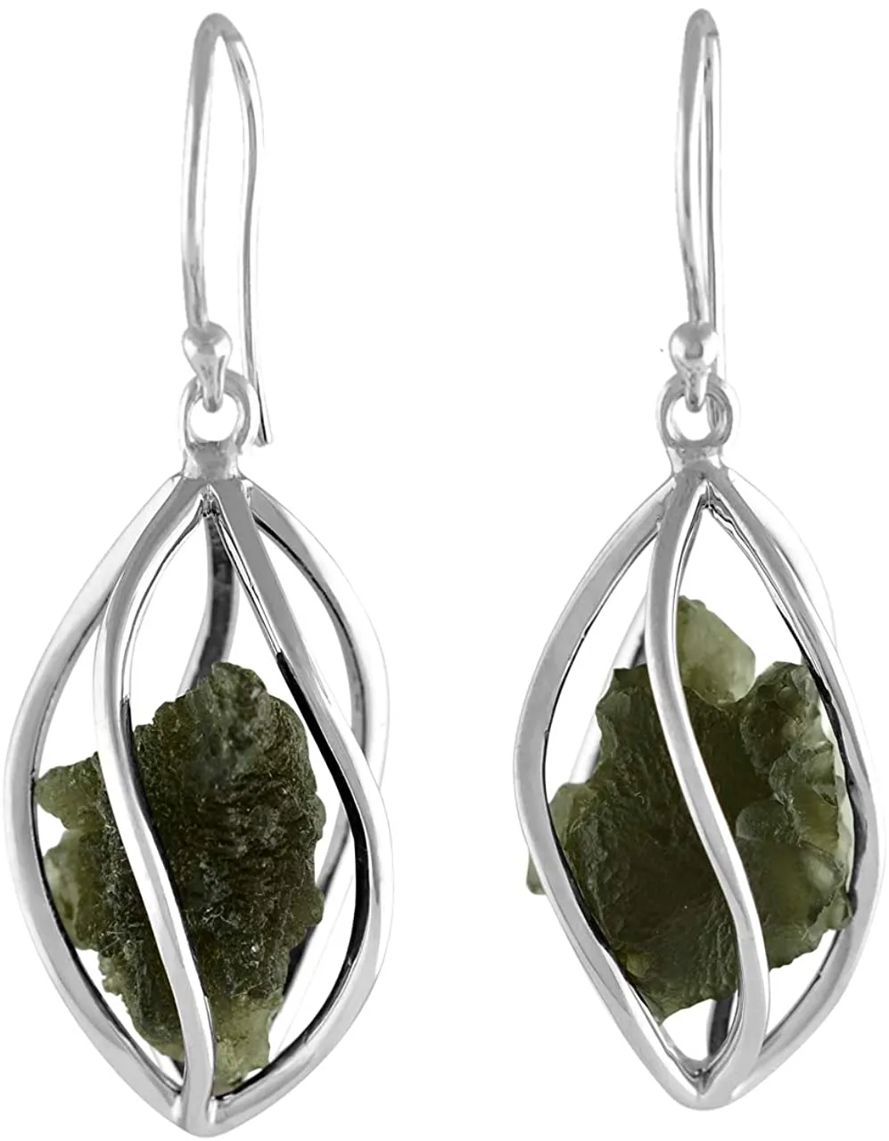 Starborn Sterling Silver Natural Moldavite Caged Earrings