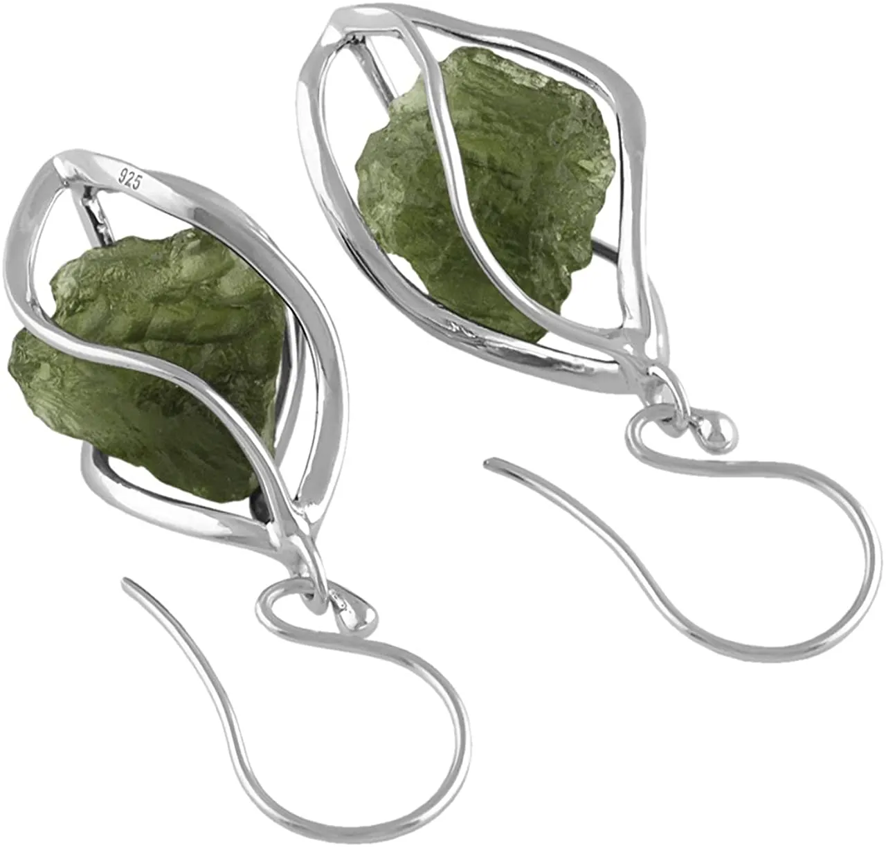 Starborn Sterling Silver Natural Moldavite Caged Earrings