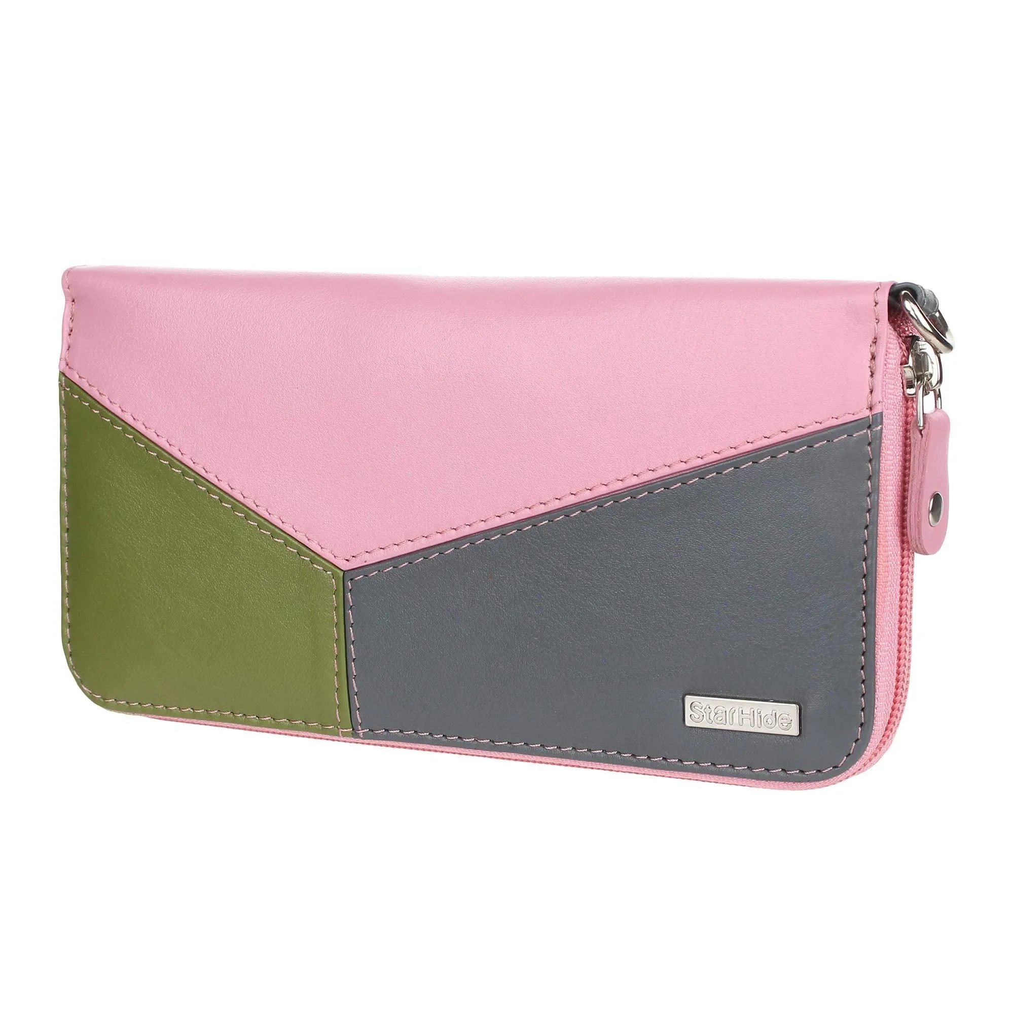 STARHIDE Womens RFID Blocking Soft Leather Multi Coloured Purse 5610 Pink/Grey/Green