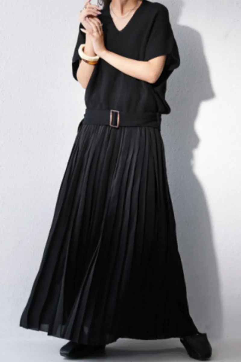 Sweet Elegant Solid Patchwork V Neck Pleated Dresses