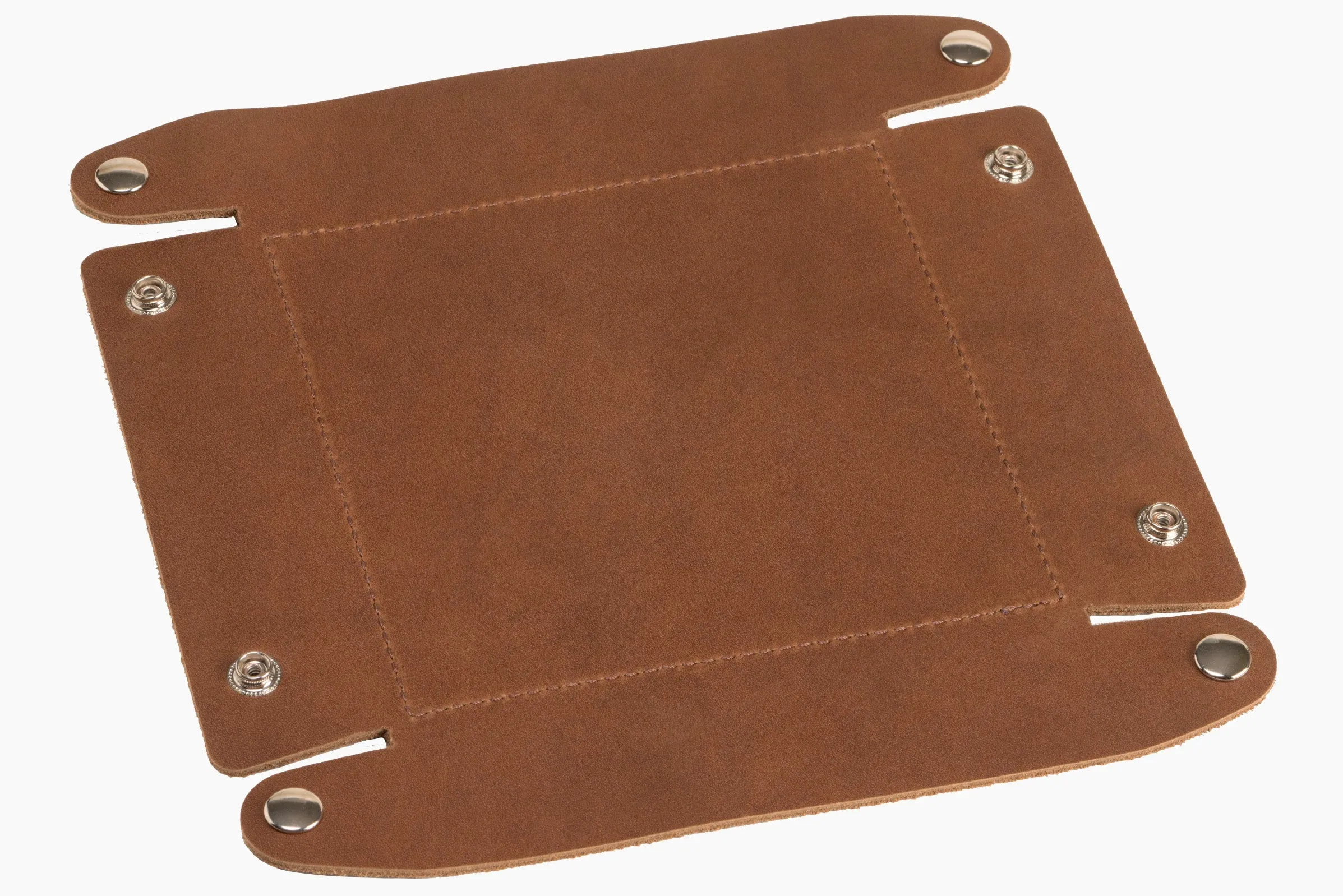 Taos Brown Leather Travel Valet Storage Tray Folds Flat