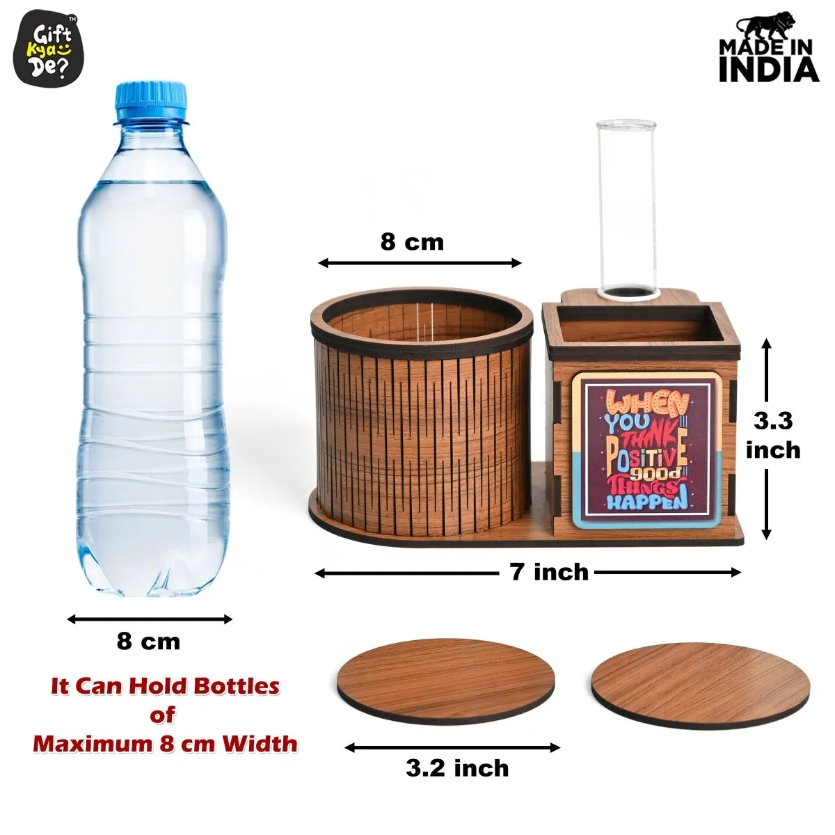 Test Tube Planter With Wooden Water Bottle Holder, Wooden Pen Stand & Coasters | Corporate Gifts | Eco-Friendly