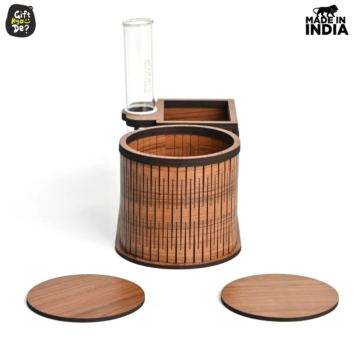 Test Tube Planter With Wooden Water Bottle Holder, Wooden Pen Stand & Coasters | Corporate Gifts | Eco-Friendly