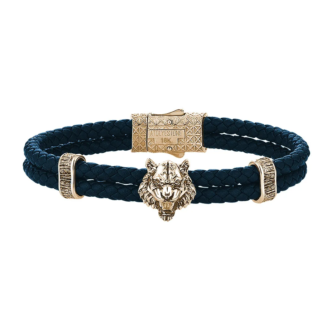 Tiger Leather Bracelet in Solid Yellow Gold