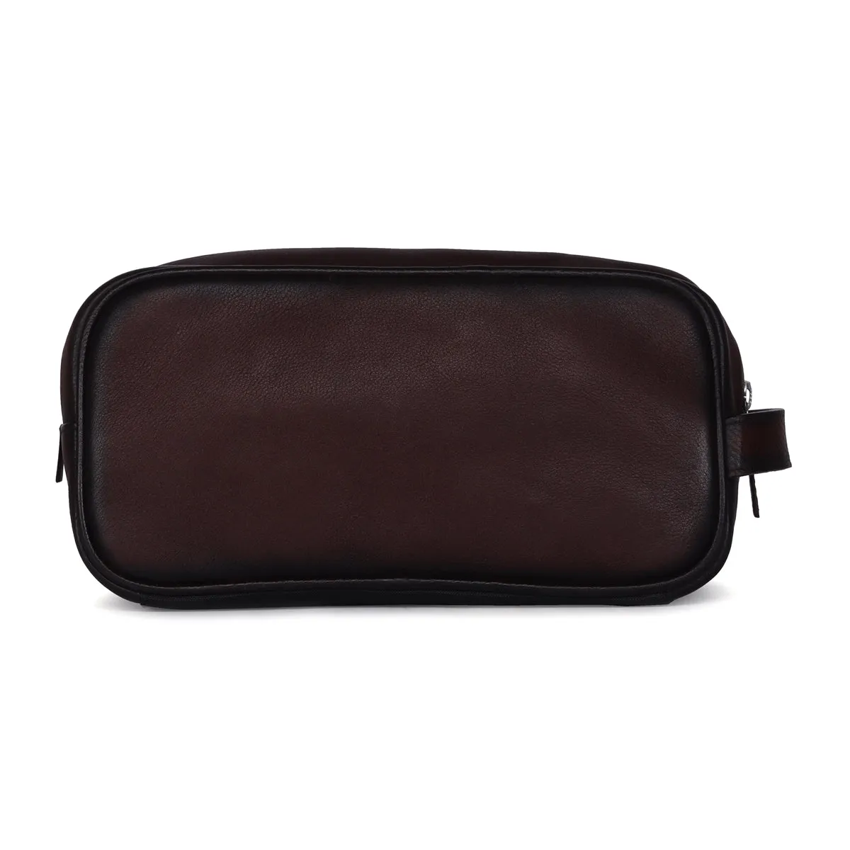 Unisex Dark Brown Genuine Leather Toiletry/Slim Kit Travel Bag