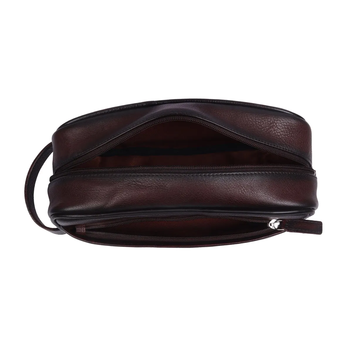 Unisex Dark Brown Genuine Leather Toiletry/Slim Kit Travel Bag