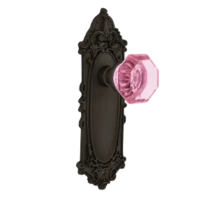 Victorian Long Plate with Pink Waldorf Knob in Oil-Rubbed Bronze