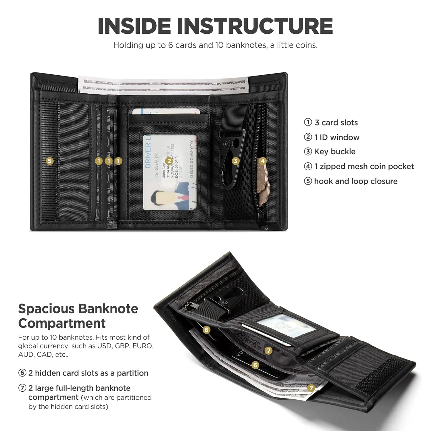 VW116 -RFID Blocking Trifold Wallet with Key Buckle