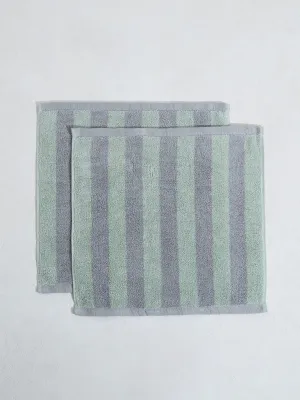 Westside Home Green Broad Striped Face Towel (Set of 2)