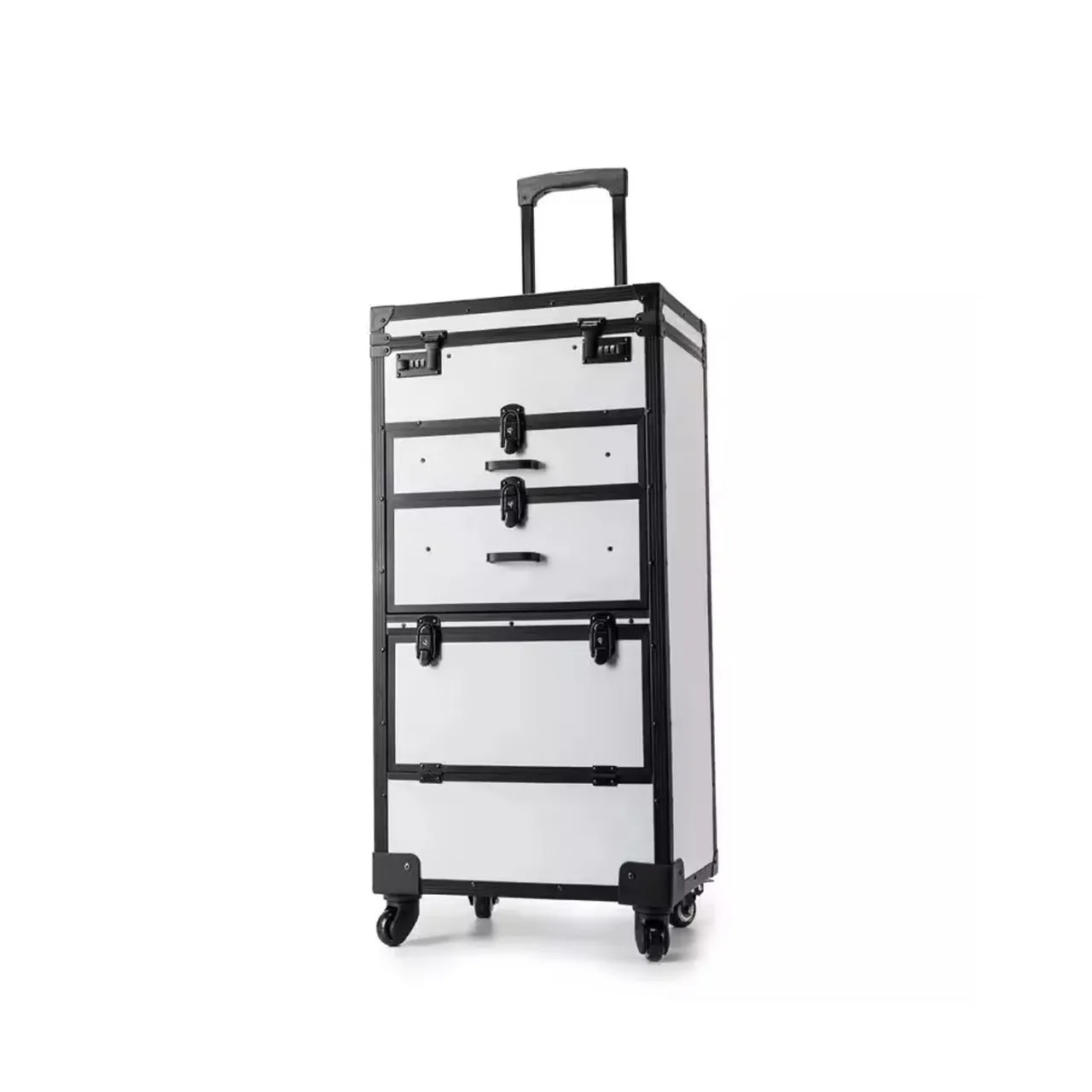 White Professional Makeup Beauty Trolley Case with Wheels with Large Capacity