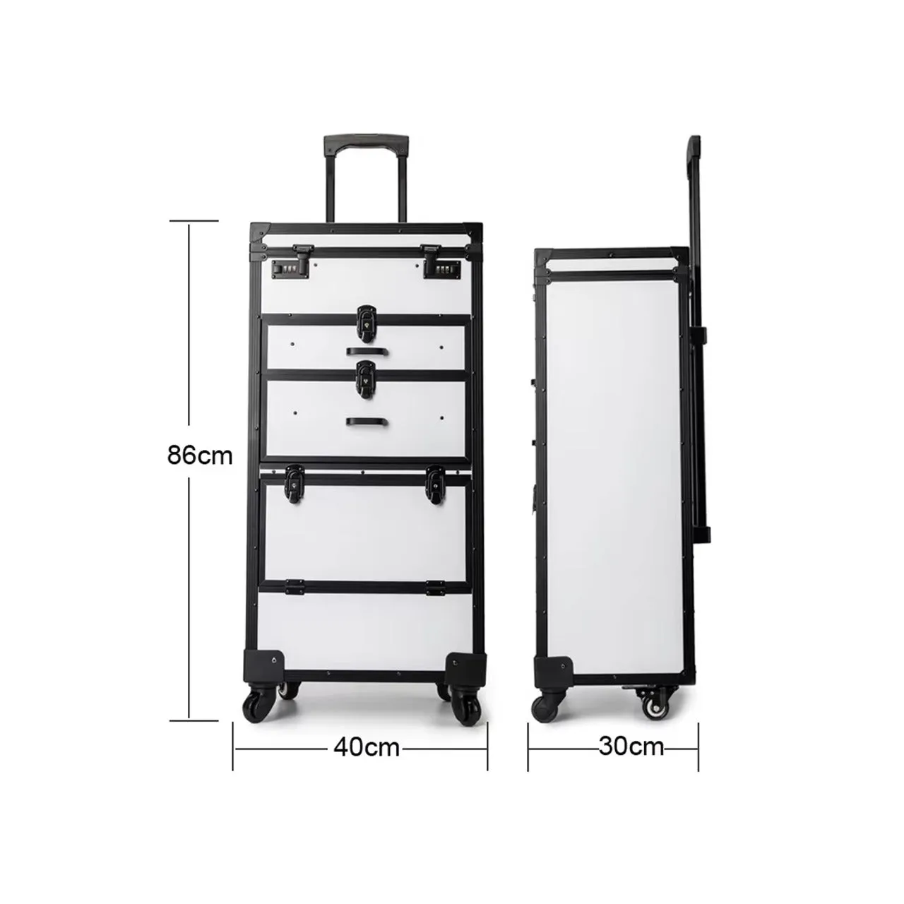 White Professional Makeup Beauty Trolley Case with Wheels with Large Capacity