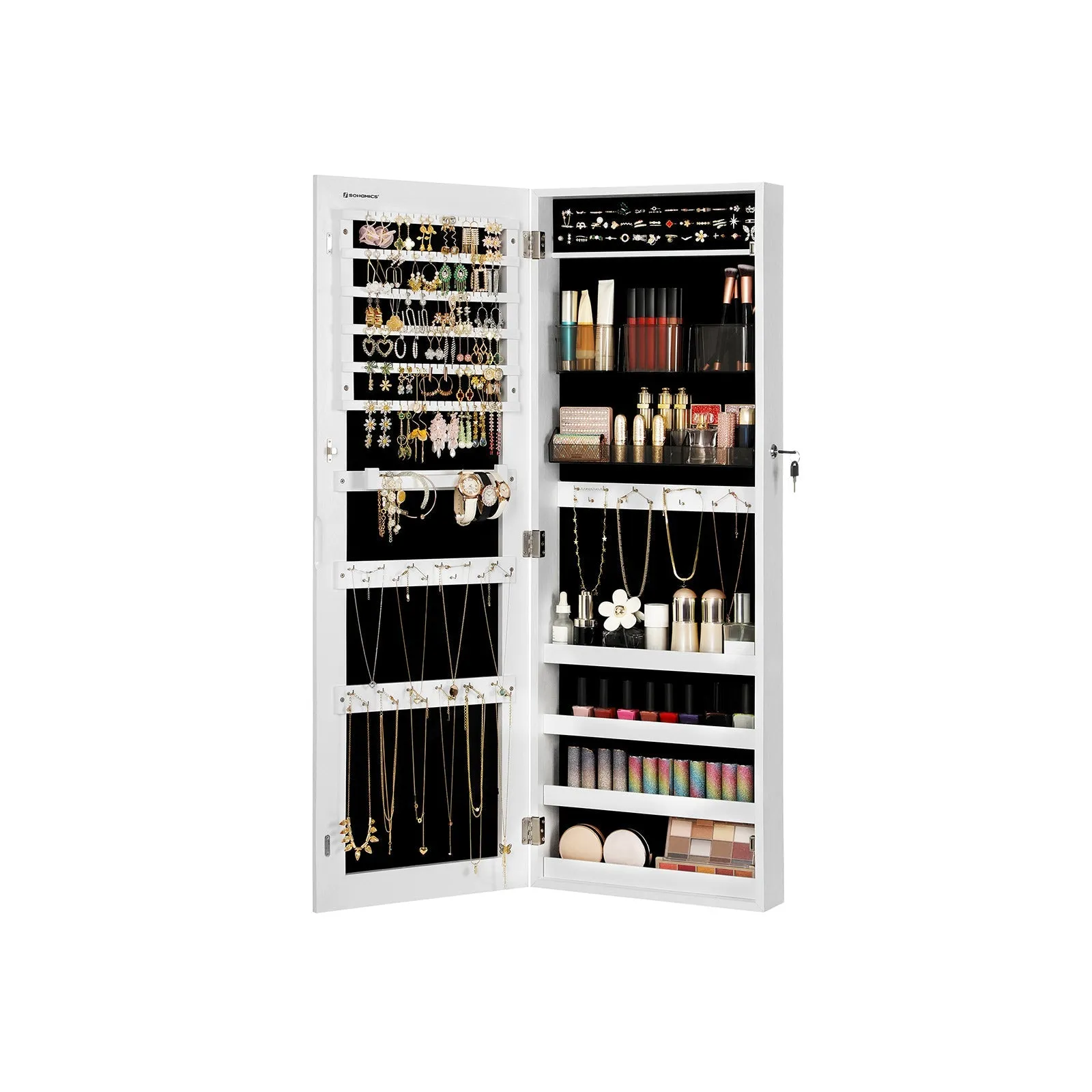 White Wall-Mounted Jewelry Armoire with Mirror