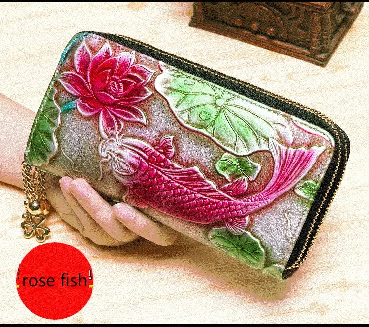 Women Leather Double Zipper Wallet Purse