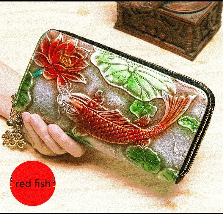 Women Leather Double Zipper Wallet Purse