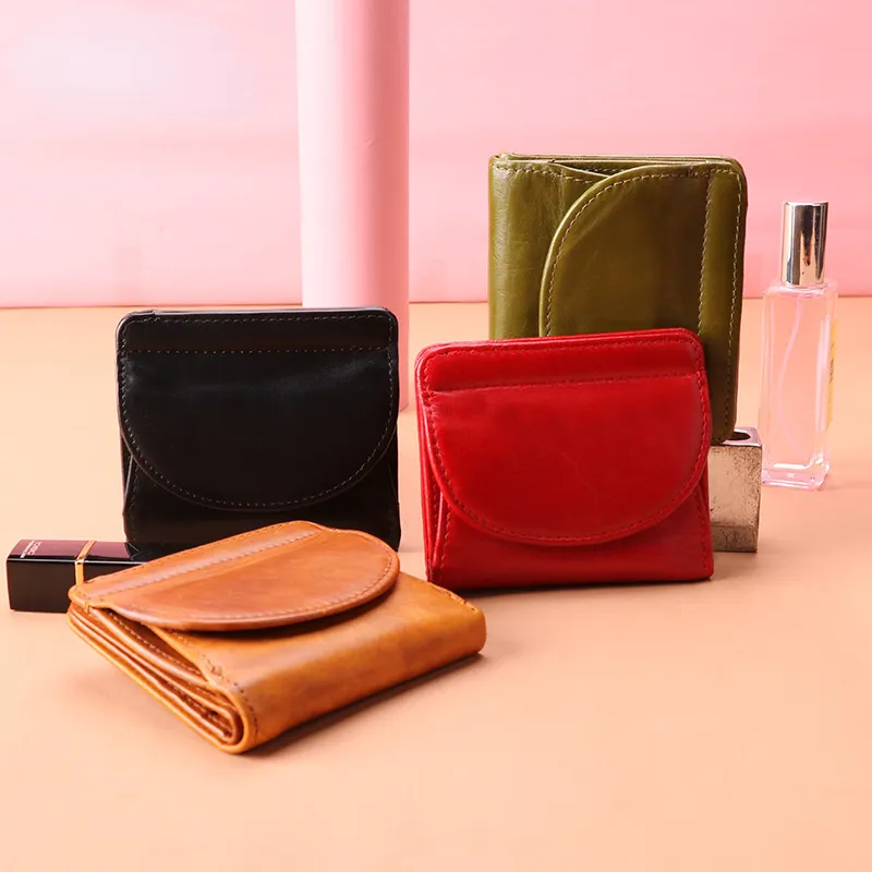 Women Vintage RFID Fodable Small Leather Purses K061